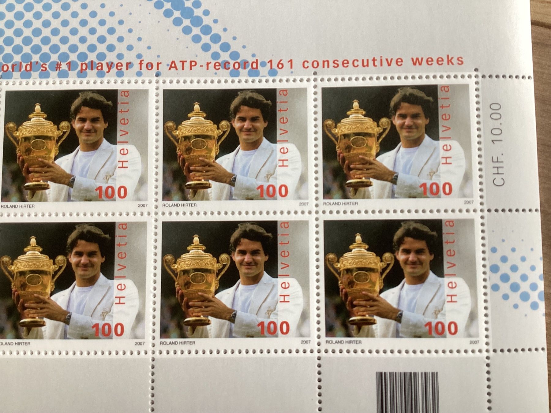 Alle Briefmarken: 10x Fr. 1.- Briefmarken postfrisch Roger Federer 2007 – Neu (gemäss Beschreibung) aus Seftigen von Muggelwomb 1