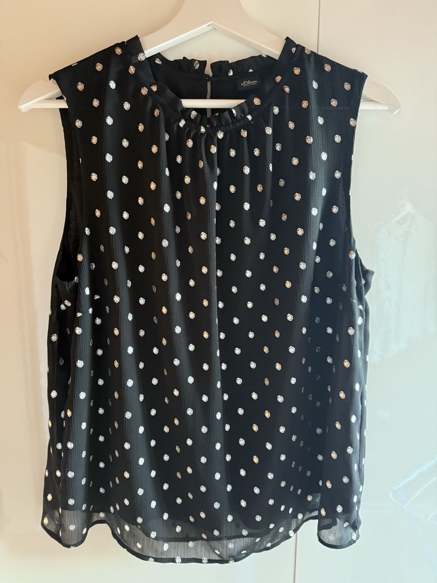 S.Oliver Camicette: s.Oliver Bluse schwarz Glitzerpunkte Gr. 40 Top Festlich – Usato da Sennwald venduto da natatom