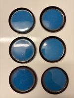 6 Stk. MCM Vintage blaue, emaillierte Untersetzer aus Kupfer