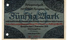 Kempten 50 Mark 02.11.1918 VZ-VZ+ Nr2