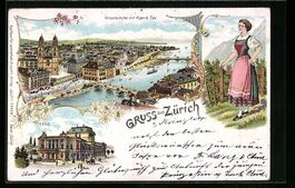 Litho Zürich, Ortsansicht mit Grossmün