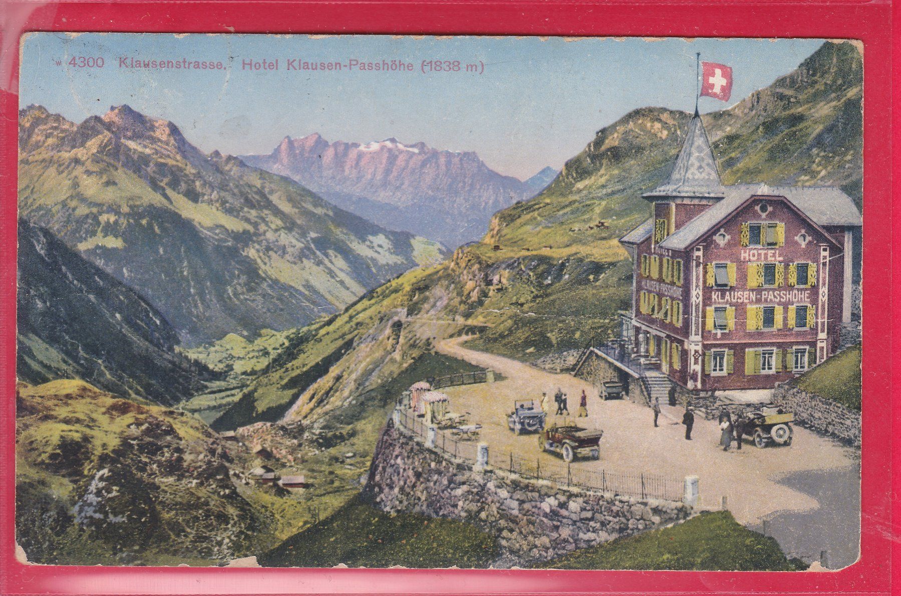 Ansichtskarten: HOTEL KLAUSEN-PASSHÖHE 1838m, 20.7.1923 – Gebraucht aus Oberrieden von Gebirgsstelze