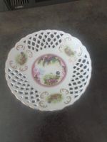 Deko Schale Weiss mit Blumenmuster und Goldrand 23cm