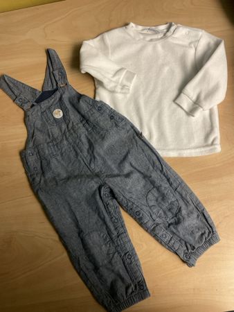 Bornino/Migros Set Latzhose und Pullover blau weiss Gr.74