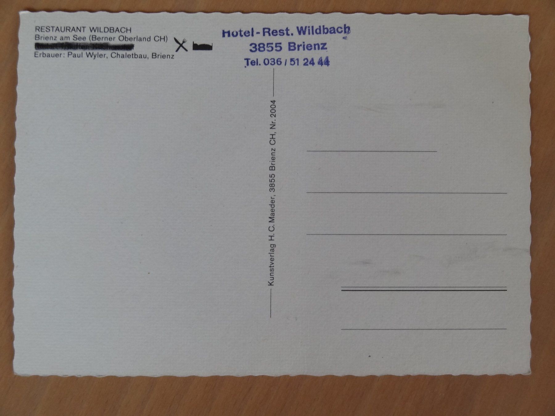 Cartoline postali: Brienz - Hôtel-Restaurant Wildbach – Usato da St Léonard venduto da Riglin 1