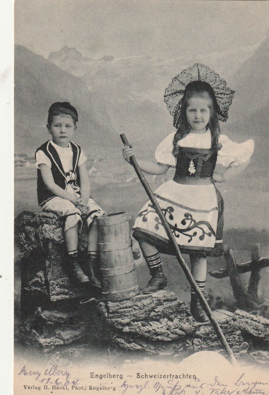 Ansichtskarten: Engelberg Kinder in Tracht – Gebraucht aus Rorschacherberg von
