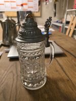 Antiker Bierkrug mit Zinndeckel, Glas 0,5l (Q)