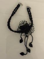 Vintage Schwarze Halskette /Halsband - Perlen Blume Gotik
