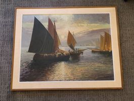 Original Ölbild E. Janin signiert Segelboote
