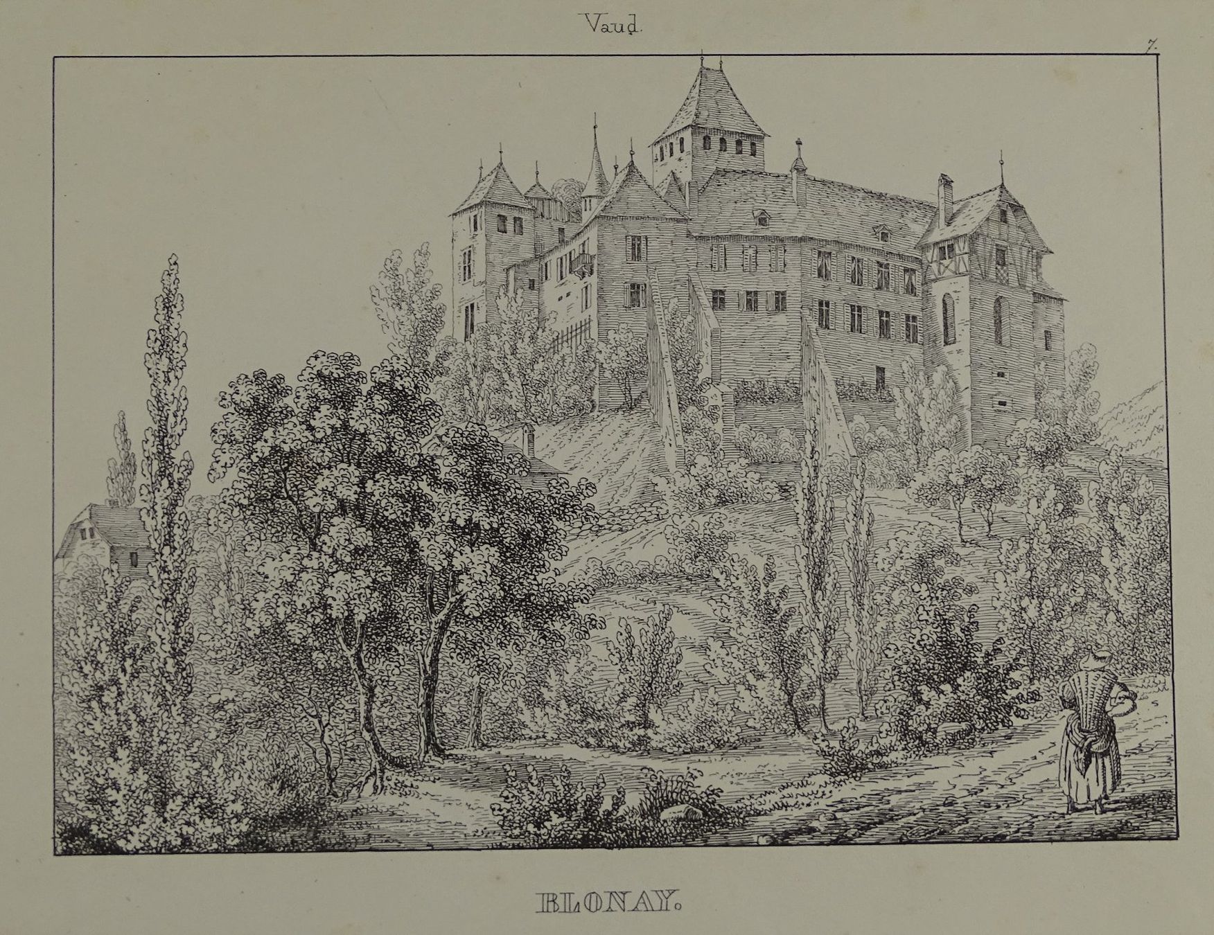 Stiche: BLONAY, VAUD, FEDERLITHOGRAPHIE 1840 – Gebraucht aus Grüningen von Kartensammler 1