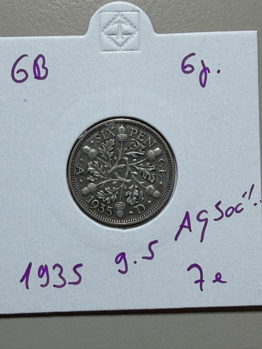 Tutti le monete: GB - 6 pence - 1935 - Georges 5 - AG – Usato da Payerne venduto da Mike1682