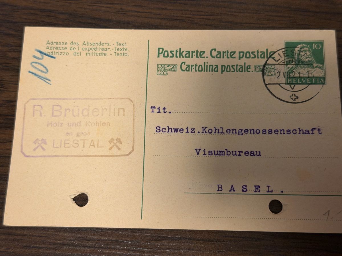 Cartoline postali: Antique Postcard: Schweizer Kohlengenossenschaft Basel 1921 – Usato da BADEN venduto da Sprinz 1