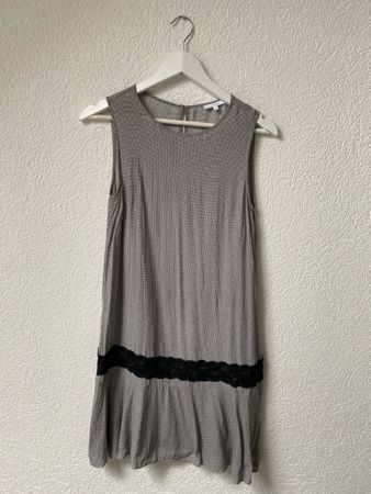 Opus leichtes Kleid mit Spitzenbund Gr. 36, Grau-Schwarz 
