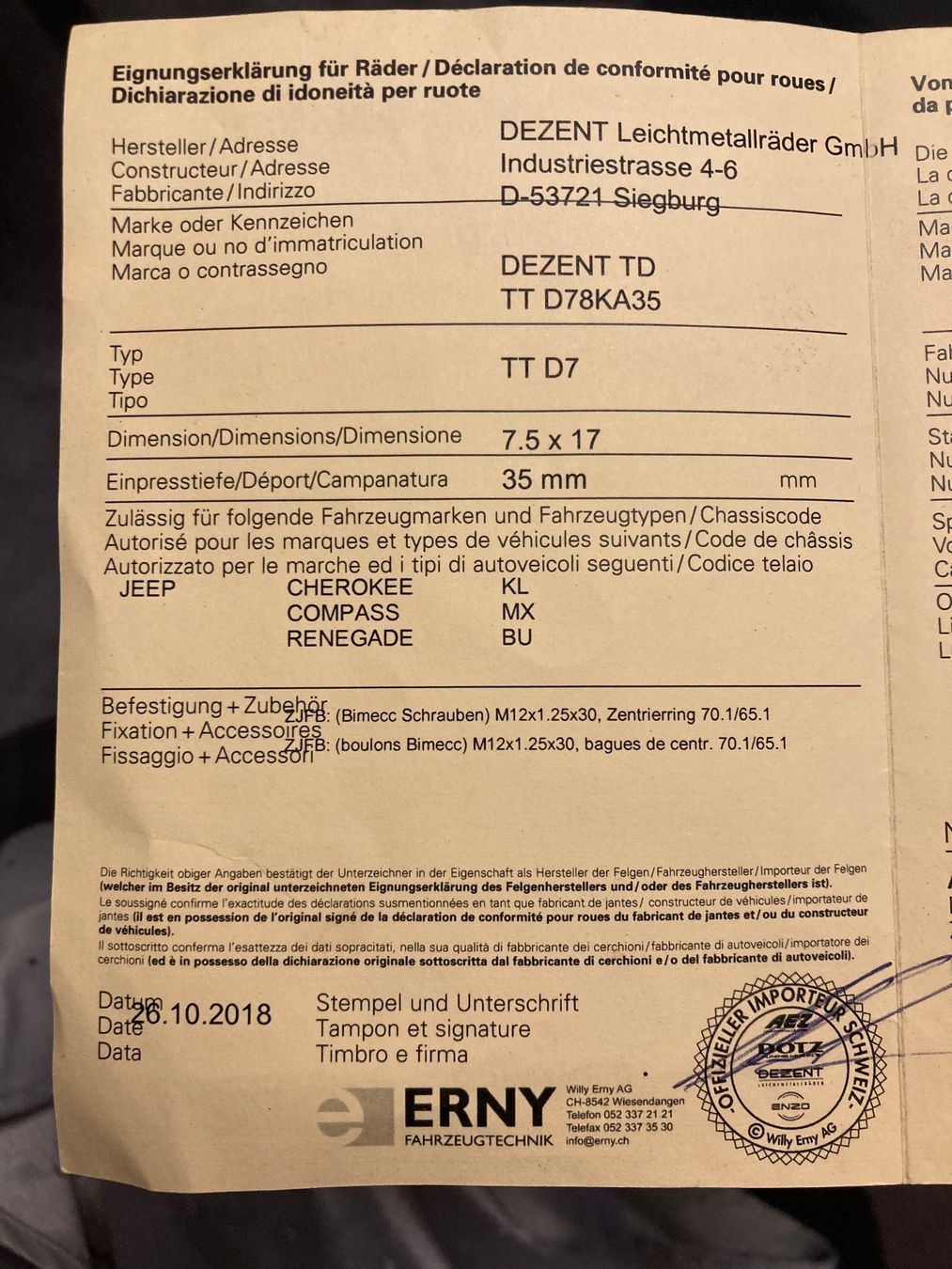 Jeep Pneumatici & Ruote complete: Jeep Renegate Kompletträder mit Bleiblatt – Usato da Cama venduto da righi_4 8