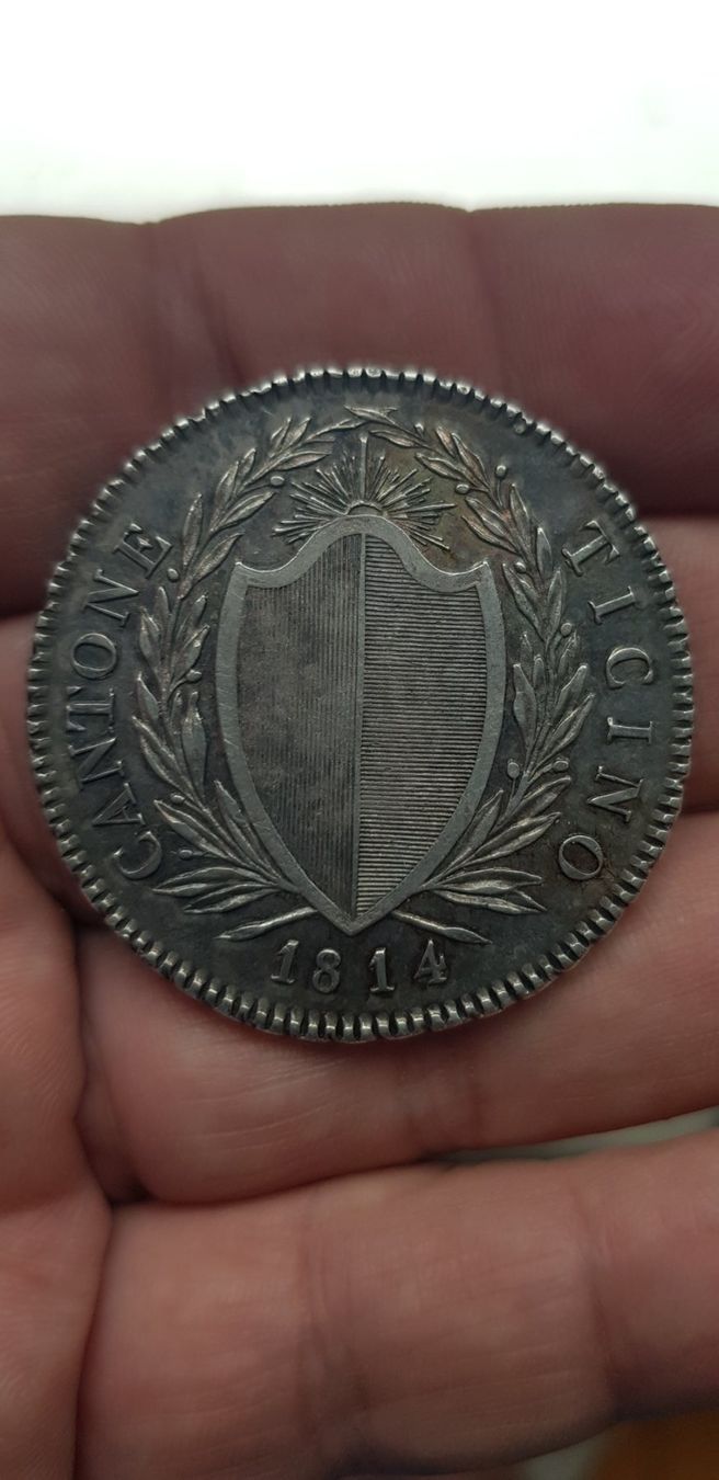 Tutti le monete: 4 francs Ticino 1814 – Usato da Meyrin venduto da menelaos77