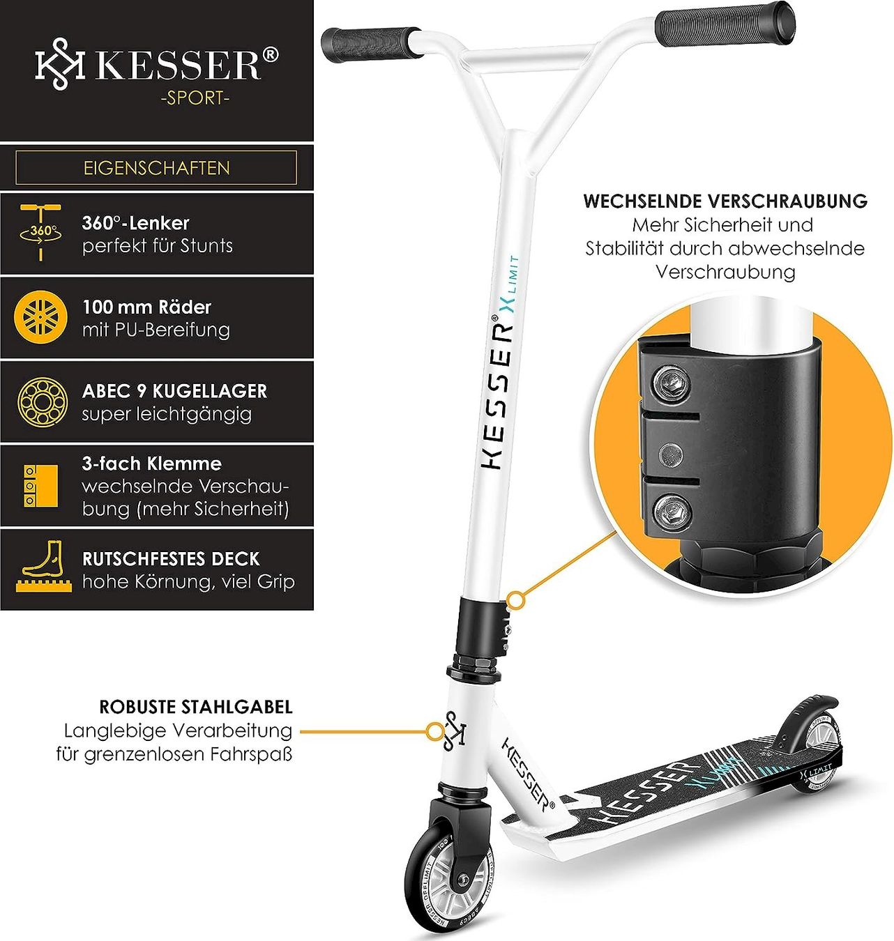 Kickboard: KESSER Stunt Scooter Weiß / Schwarz – Nuovo e nell'imballaggio originale da Bottighofen venduto da zaap 2