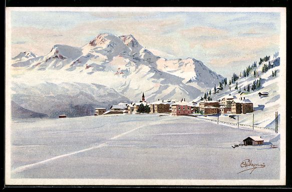 Cartoline postali: Carlo Pellegrini: Winterpanorama mit Ber – Usato da Berlin venduto da bartko-reher