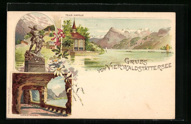 Cartoline postali: Litho Fluelen, Vierwaldstättersee, Axen – Usato da Berlin venduto da bartko-reher