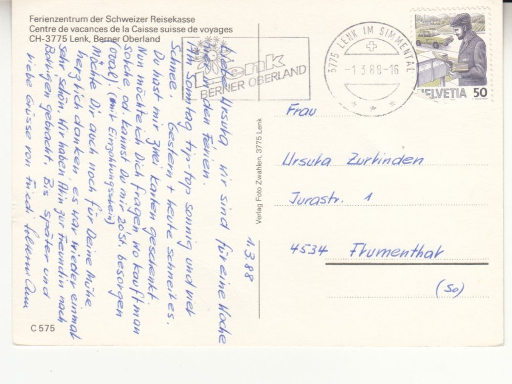 Ansichtskarten: Lenk 1988 – Gebraucht aus Bürglen TG von StampGraf 1