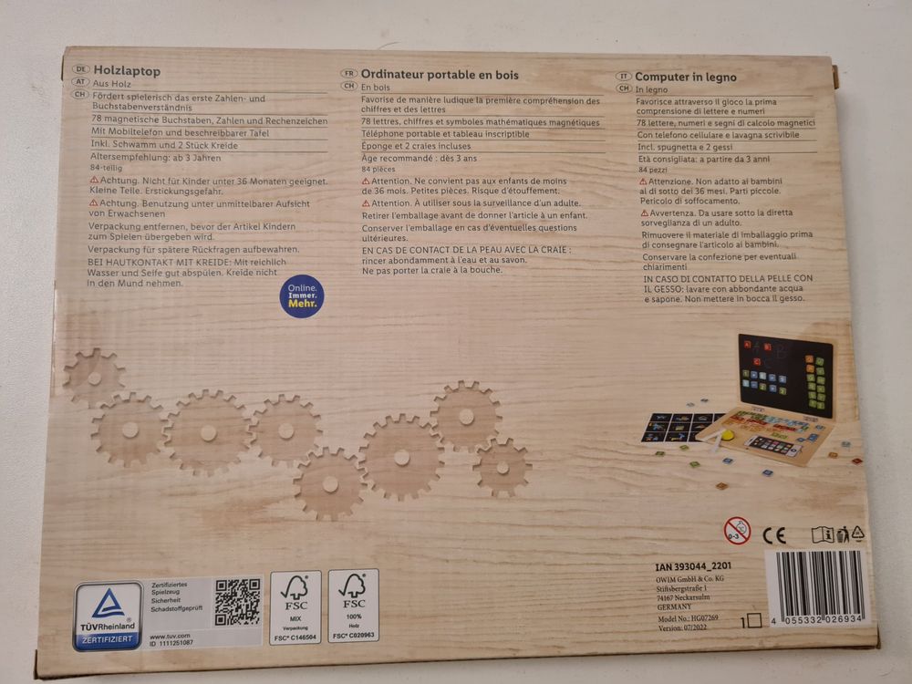 Holz-Laptop f.Kinder,84 Teile, mit 78 Buchstaben auf Holzhandy, | Kaufen Ricardo