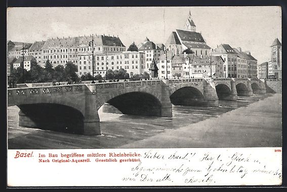 Cartoline postali: Basel, Im Bau begriffene mittlere Rheinb – Usato da Berlin venduto da bartko-reher