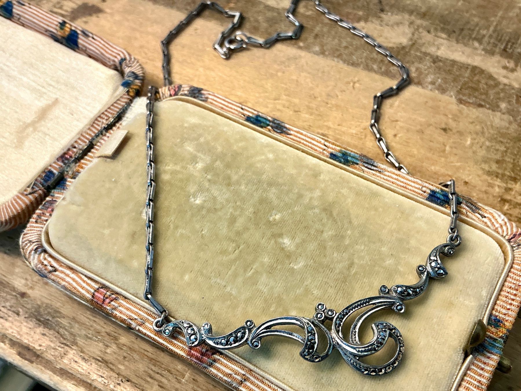 Catenine: JUGENDSTIL COLLIER SILBER 835 MARKASITE UM 1900, TOP – Usato da Biglen venduto da Limarkt 1