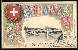 Basel, Ortsansicht mit Brücke, verschie