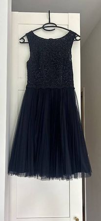 Kleid dunkelblau Gr 32 mit Spitze und Tüll