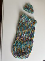 Baby Kokon & Mütze 0–3 Mt. handgestrickt bunt