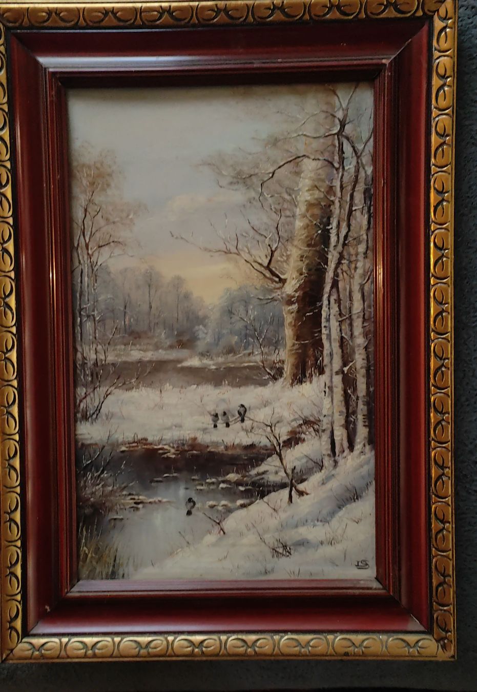 Gemälde: Gemälde Winterlandschaft mit Vögeln gerahmt – Gebraucht aus Wetzikon ZH von SparrowJack111
