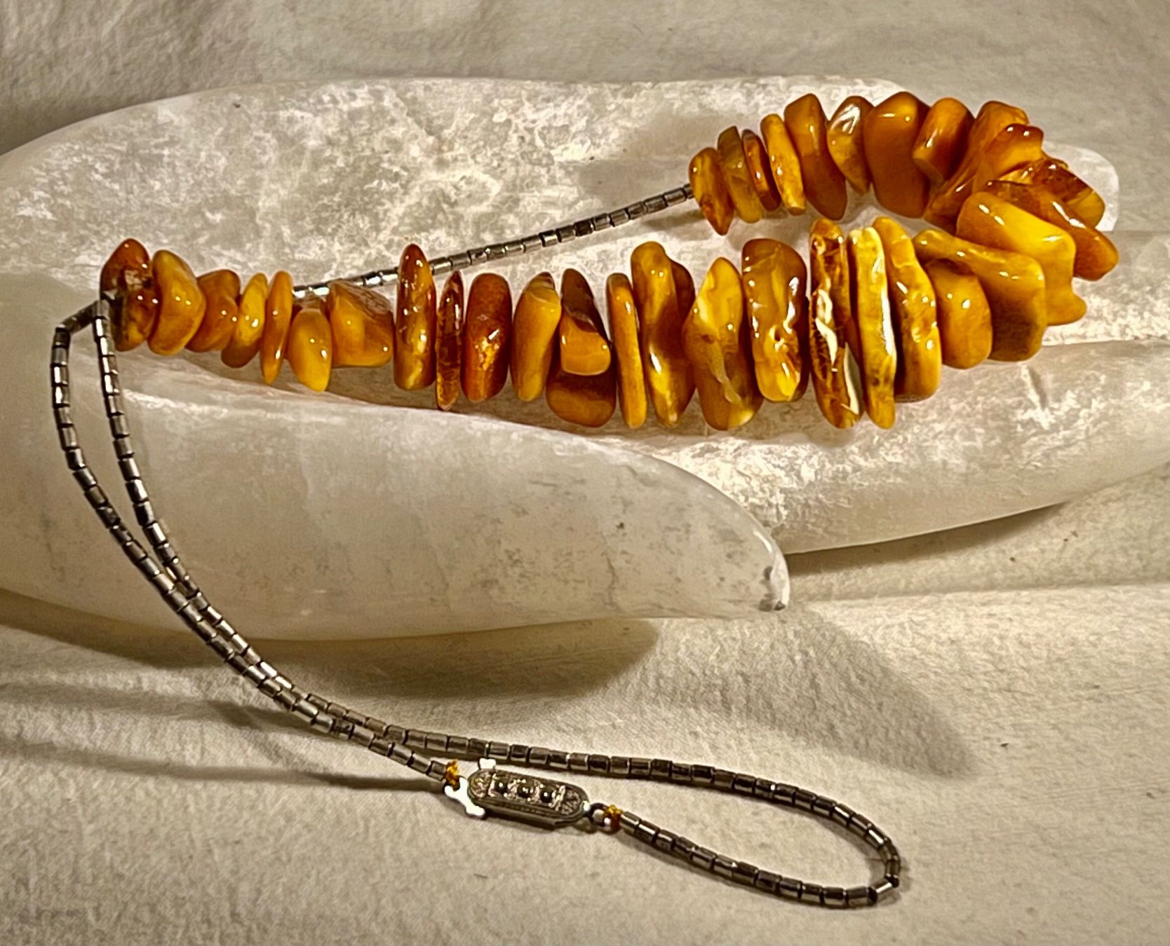 Collier Ancien En Perles D'ambre De La Baltique - Marron, Bon état Vintage