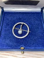 Brosche mit Perle und Diamanten 585 Gold guter Zustand