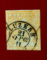STRUBEL 25 20 RP. GRÜNER SEIDENFADEN VOLLSTEMPEL LUZERN 1862