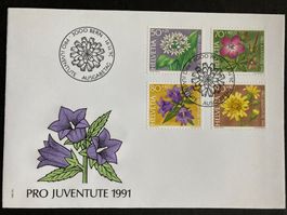 Schweiz 1991 Ersttagsbrief Satz Pro Juventute Waldblumen