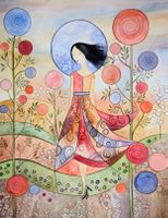 Original Aquarell "Sie liebt den Frühling" Bild Deko