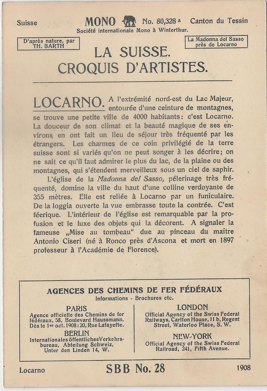 Cartoline postali: Carte Mono - SBB No. 28 - Locarno – Usato da Ettingen venduto da Kartenplanet 1