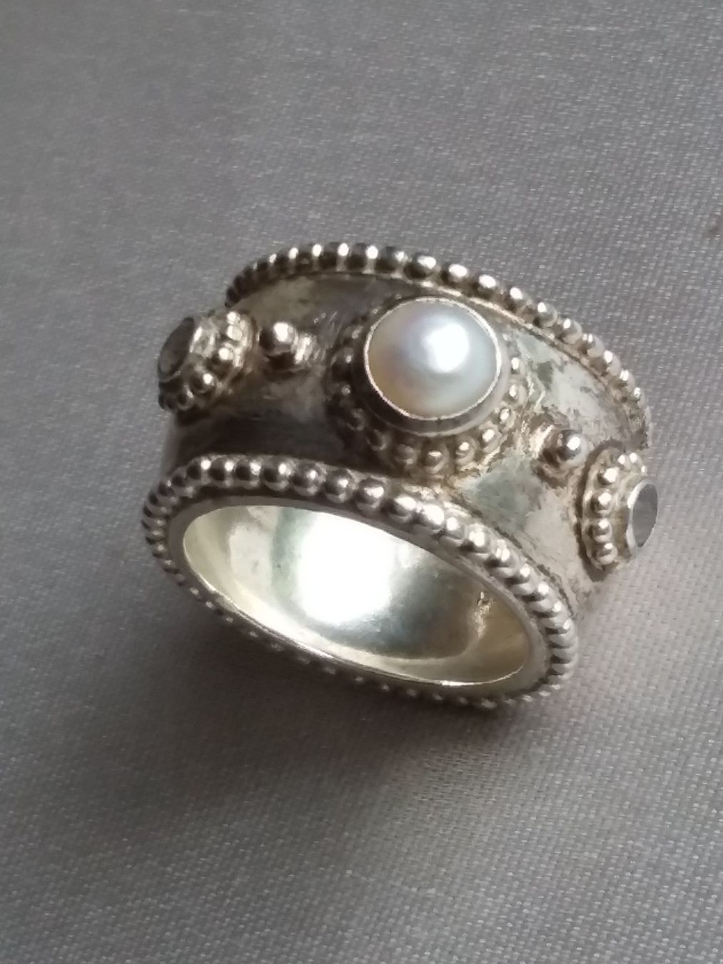 Anelli: Silberring 925 mit Perle & Mondsteinen Gr. 54 – Usato da Zürich venduto da Aleick 1