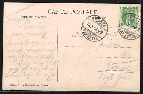 Cartoline postali: AK Genève, Vue prise de St. Jean, 1908 – Usato da Berlin venduto da bartko-reher 1