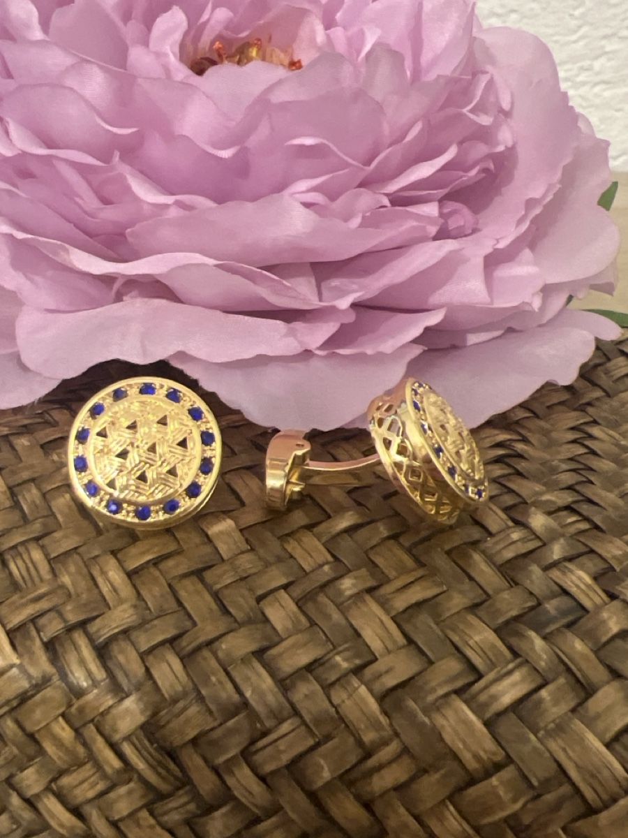 Gemelli: Goldige Manschettenknöpfe mit blauen Steinen – Nuovo (secondo la descrizione) da Seon venduto da Sunny-Schmuck78 2