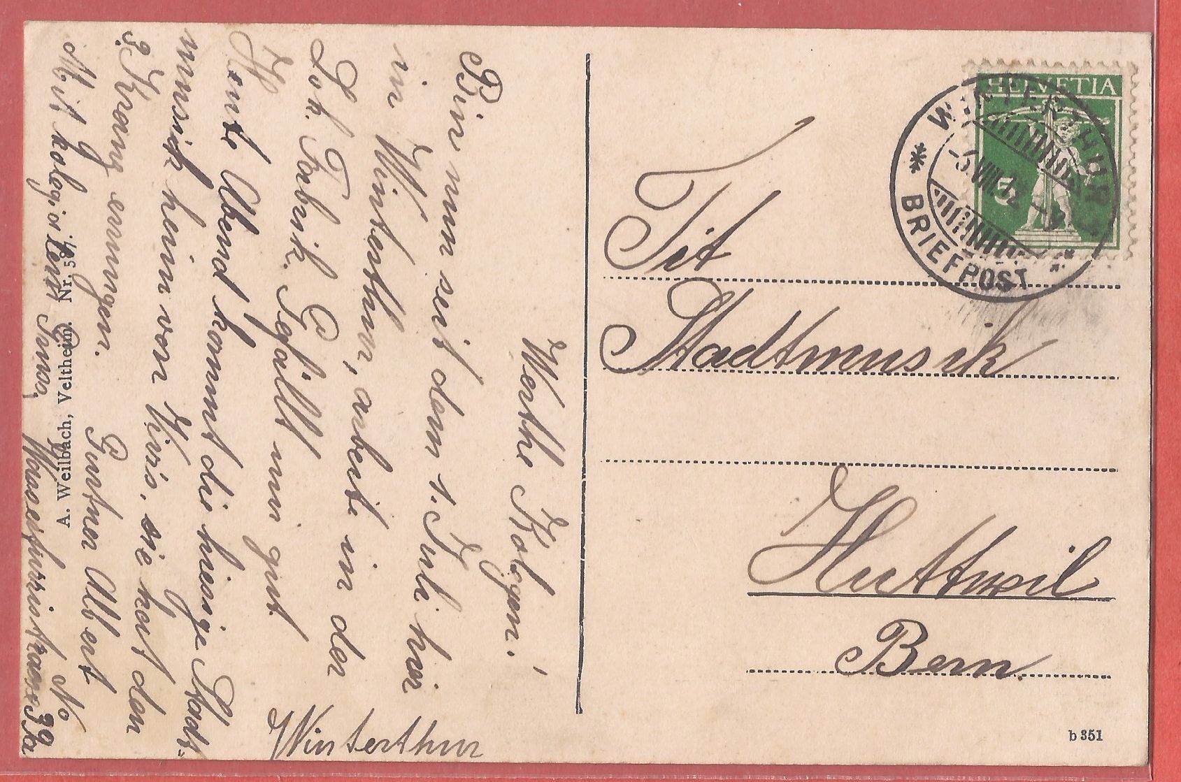 Cartoline postali: Töss bei Winterthur - 1912 – Usato da Fislisbach venduto da Porano 1