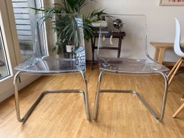 2x Stuhl transparent Kunststoff Metall Gestell
