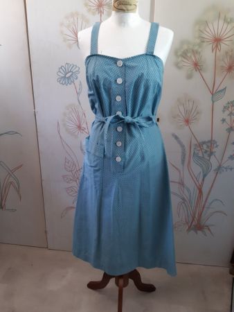 Vintage echt50s Sommerkleid mit Knöpfen/Träger in blau/weiss