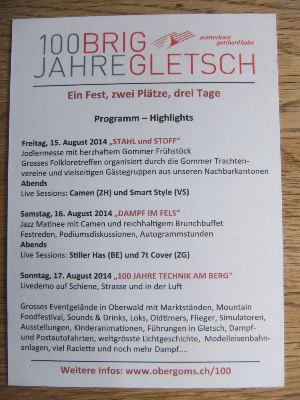 Cartoline postali: 100 J Technik am Berg 15.-17.8.2014 Oberwald – Usato da St. Niklaus VS venduto da wunschlos54 1