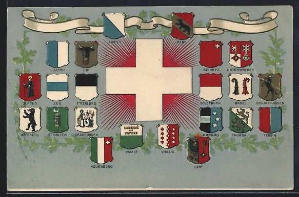 Cartoline postali: AK Schweiz, Wappen der Schweizer Kantone – Usato da Berlin venduto da bartko-reher