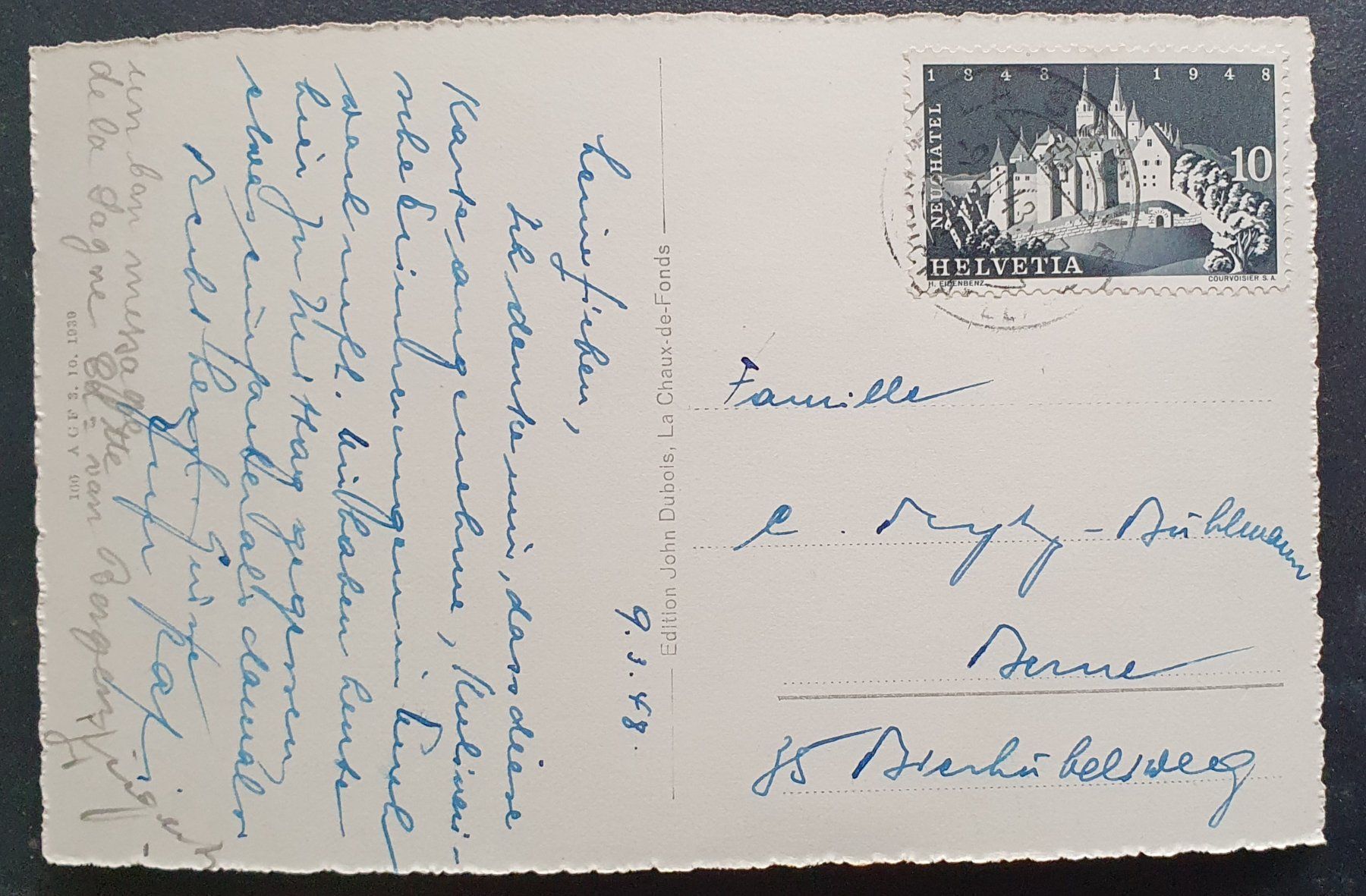 Ansichtskarten: La Sagne 1948 – Gebraucht aus Kreuzlingen von Rschweiz1 1