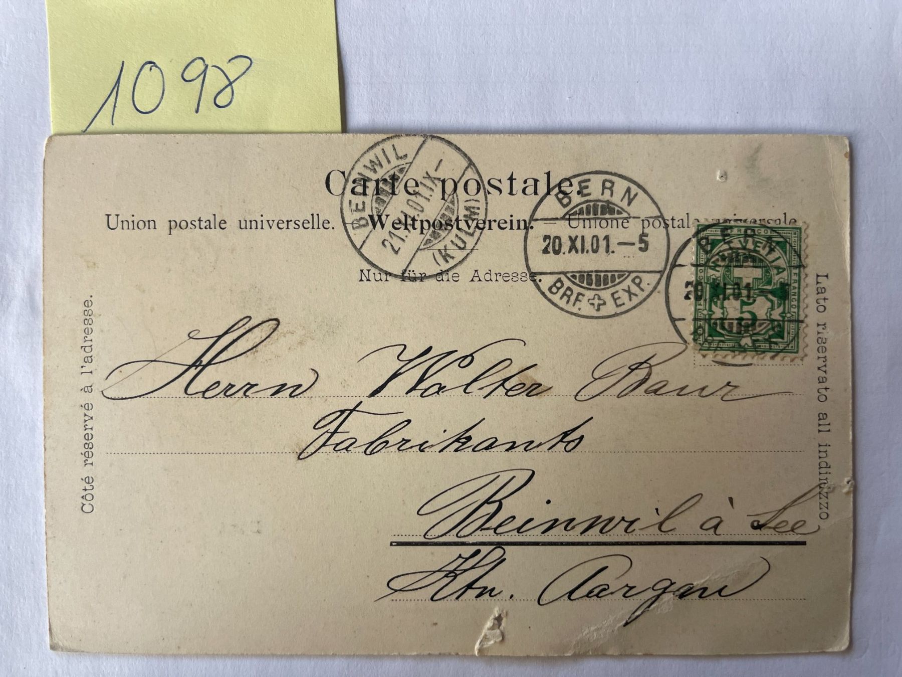 Ansichtskarten: alte Postkarte / Ansichtskarte Bern, 1901 – Gebraucht aus Niederwil AG von dahu75 1