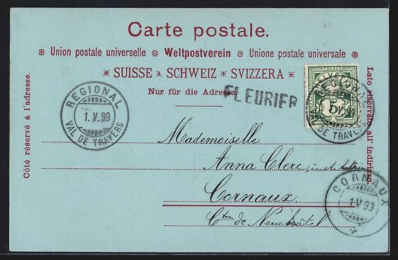 Cartoline postali: Mondschein-AK Fleurier, Place du March – Usato da Berlin venduto da bartko-reher 1