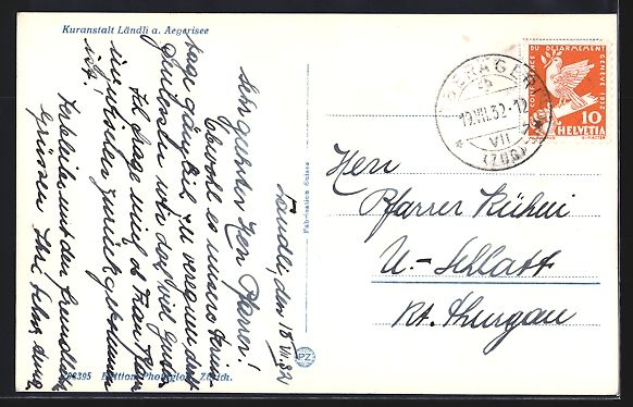 Cartoline postali: Oberägeri, Kuranstalt Ländli am Ägeri – Usato da Berlin venduto da bartko-reher 1