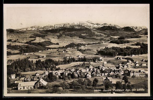 Cartoline postali: AK Waldstatt, Totalansicht mit Säntis – Usato da Berlin venduto da bartko-reher