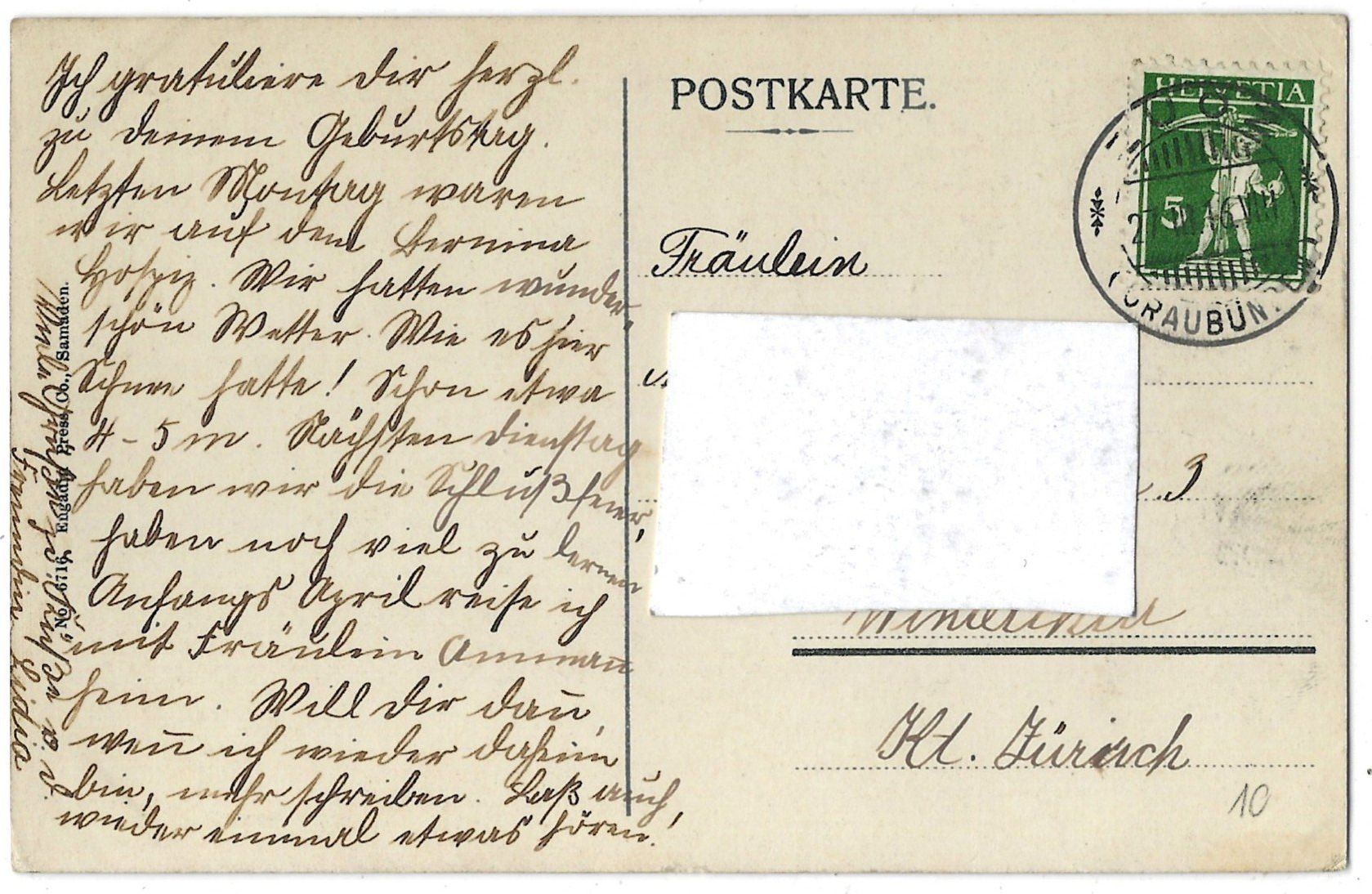 Cartoline postali: Zuoz-Castell  gegen  Osten – Usato da Bütschwil venduto da Jackson1A 1